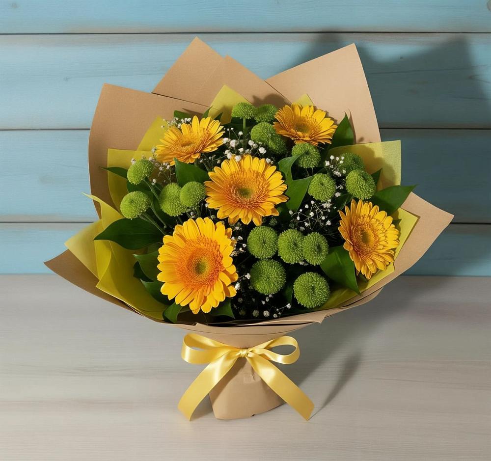 Букет цветов из: Герберы и Хризантемы в Таёжном