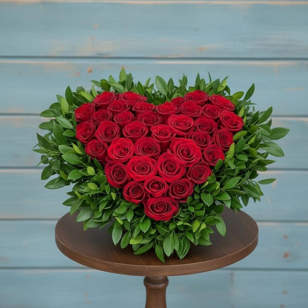 Цветочная композиция из Розы в виде сердца в Таёжном