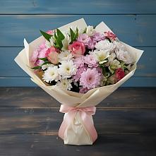 Букет цветов из:  Хризантемы, Альстромерии и Розы в Таёжном