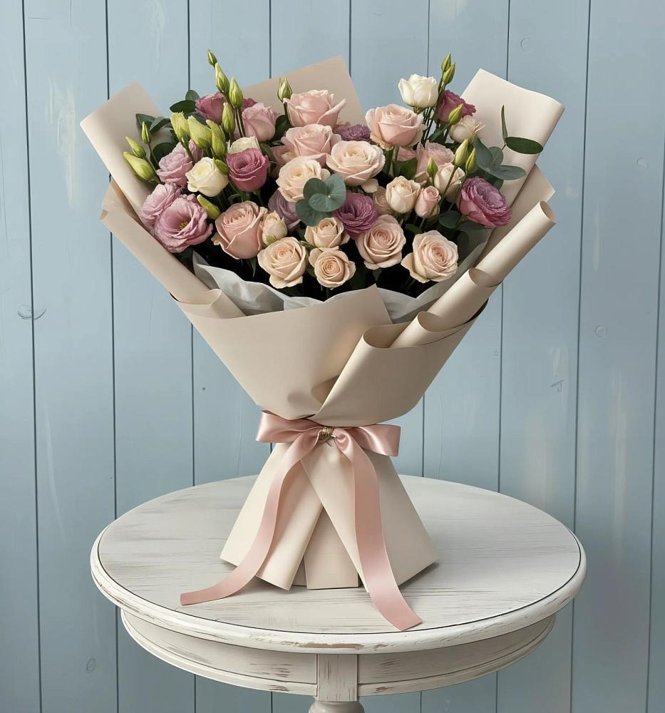 Букет цветов из: Розы и Лизиантусы в Таёжном