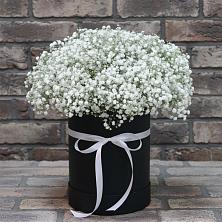 Цветочная композиция из Гипсофила в шляпной коробке в Таёжном